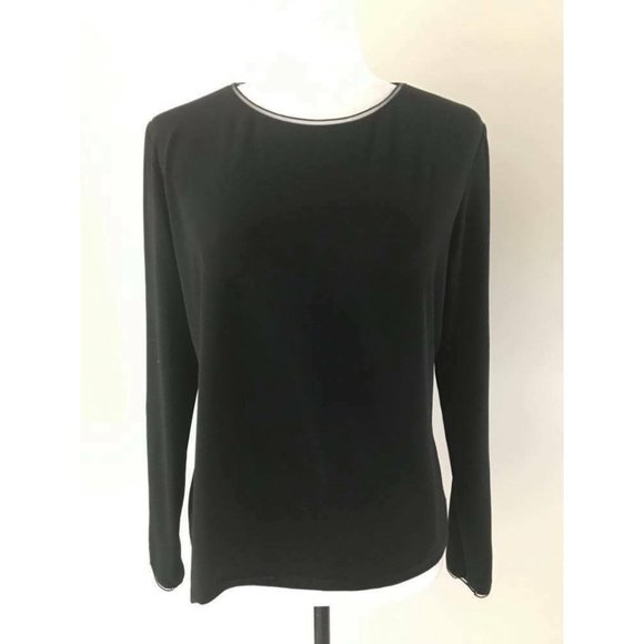 JOSEPH RIBKOFF Long Sleeve Top Blouse Size 16 Black Nylon Trim Neck and Cuffs - Picture 1 of 7